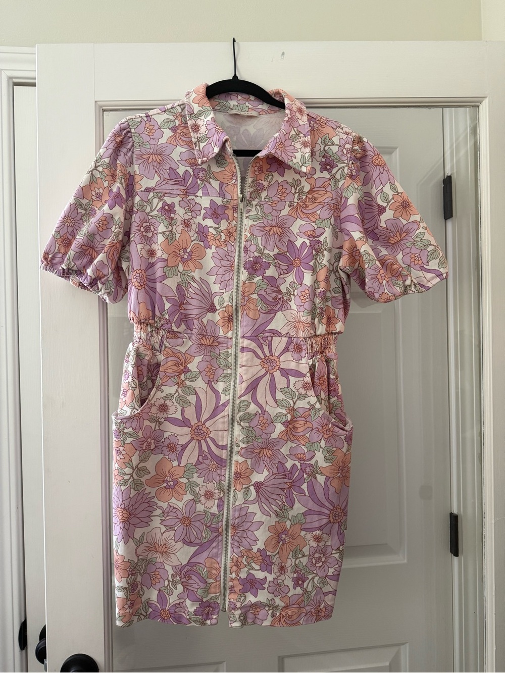 Skies Are Blue Denim Floral Zip Dress